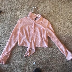 Forever21 long sleeve crop, pink/white Polkadots.